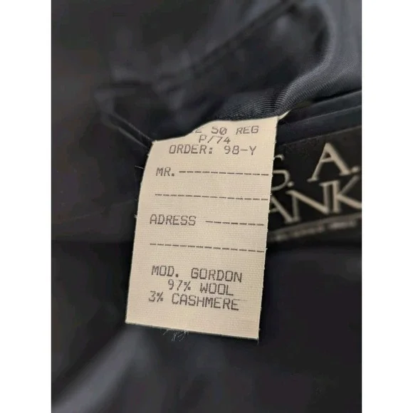 Jos. A Bank Blazer Coat Sport‎ Jacket Cashmere Wool Windowpane Black 50R 52